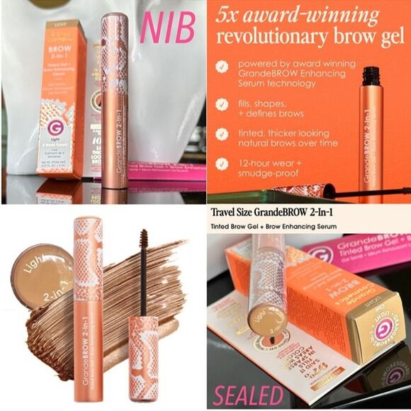 NIB GrandeBROW 2-In-1 Tinted Brow Gel + Brow Enhancing Serum Light Mini 4 Months - Picture 1 of 11